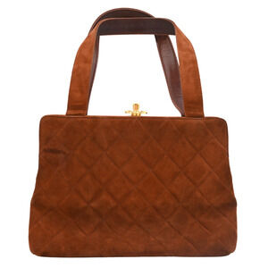 Chanel Vintage 1996-97 CC Cinnamon Quilted Suede Frame Top Handle Bag